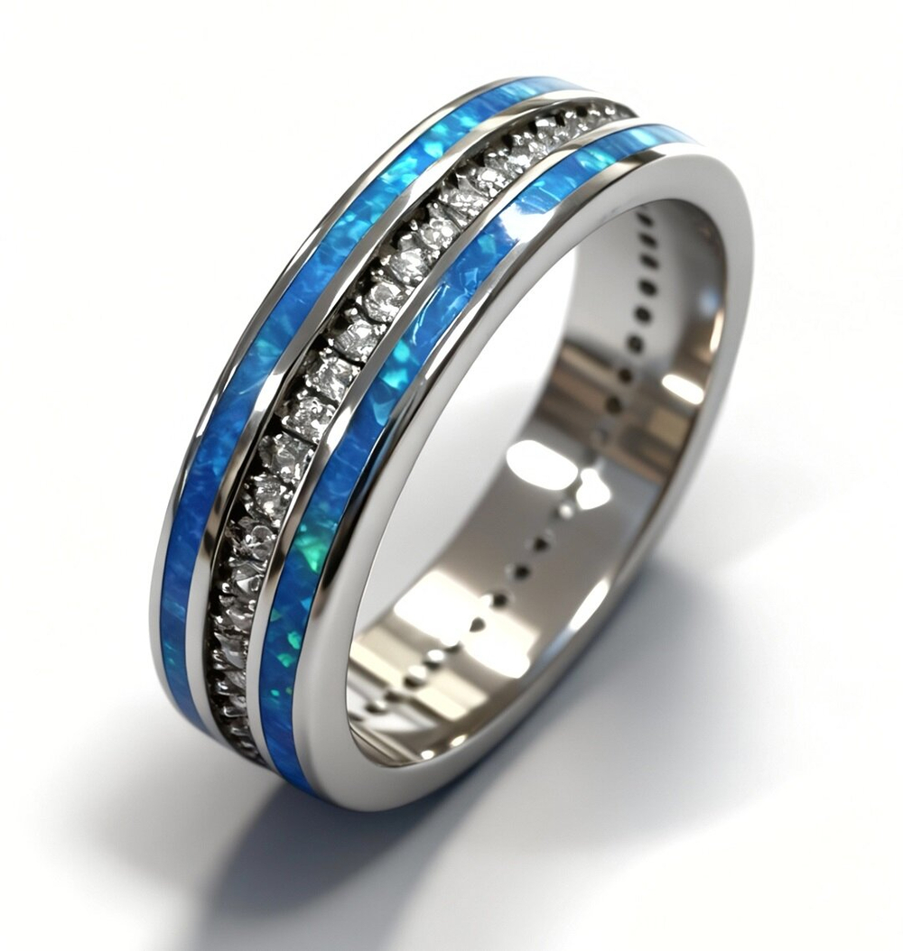 Ювелирное кольцо из серебра 925 пробы,вставка опал,фианиты.Размер 17.5