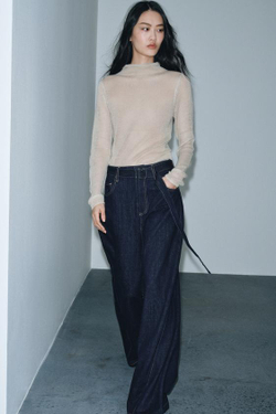 ZARA ДЖИНСЫ WIDE LEG С ВЫСОКОЙ ПОСАДКОЙ И РЕМНЕМ — ZW COLLECTION, СИНИЙ