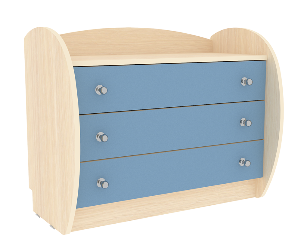 Комод КарИВи Низкий Малыш  Дуб Молочный Светло-синий, голубой