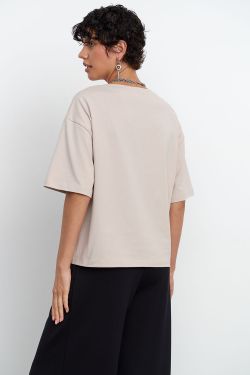 Футболка свободная серо-бежевого цвета