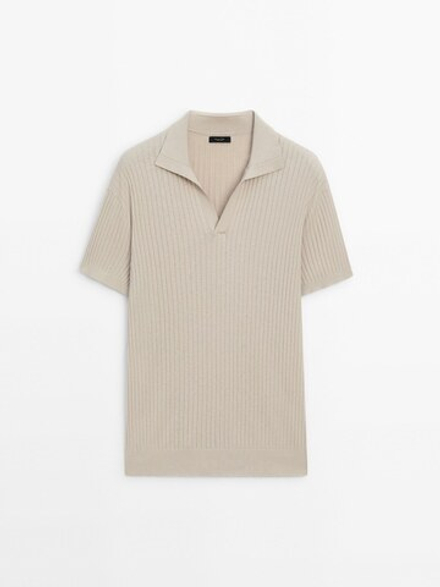 Massimo Dutti Поло из хлопка и льна в рубчик, светло-бежевый