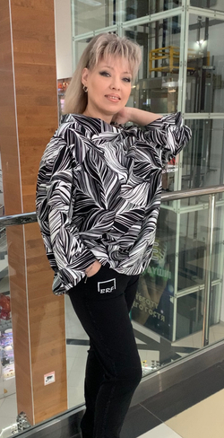 Черно-белый блузон-туника на кулиске