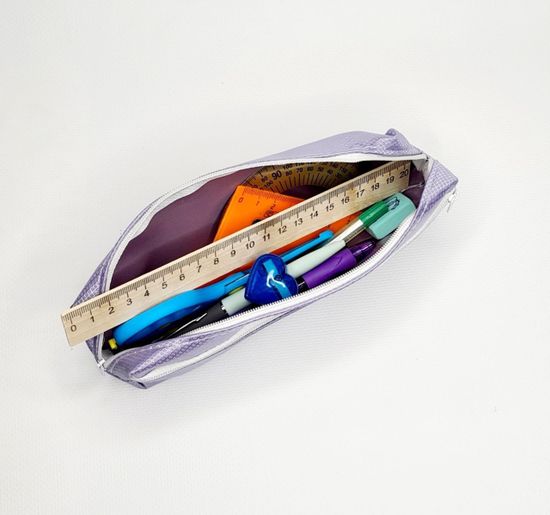 Школьный пенал с 2 отделениями, сиреневый, 11 предметов