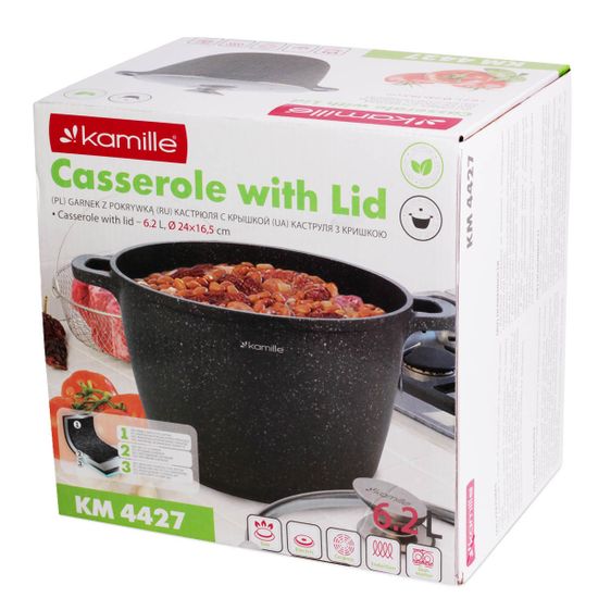 Кастрюля 6,2 л. из литого алюминия Kamille KM 4427 с мраморным покрытием