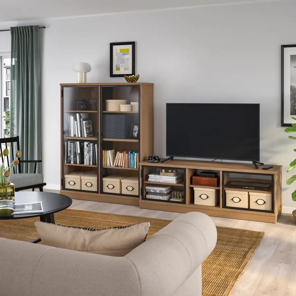 Тумба под телевизор - IKEA LANESUND, 152x47x282см, коричневый/светло-коричневый, ЛАНЕСУНД ИКЕА