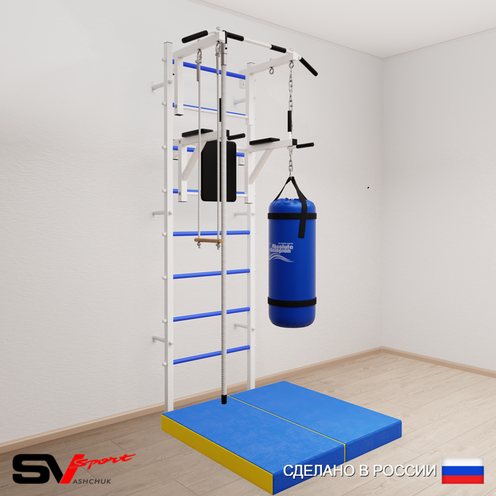 Шведская стенка Sv Sport 5767 (Турник стандарт/Брусья/Канат/Трапеция/Цепь/Мешок 30кг/Мат 1м)