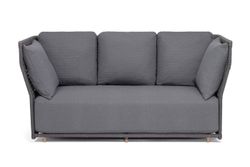 "Лугано" диван 3-местный плетеный из роупа, каркас алюминий темно-серый (RAL7024) муар, роуп темно-серый круглый, ткань темно-серая YB25-0027