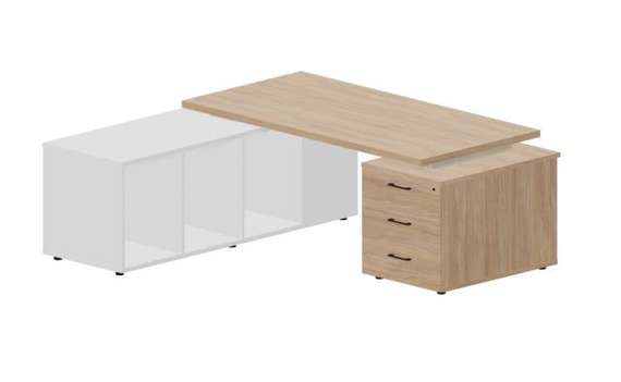 Стол на опорной тумбе 3 ящика и опорной сервисной тумбе (левый) 180(+30/45/60)х180х73.5см л