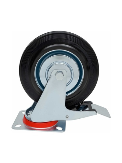 Колесо промышленное поворотное с тормозом с подшипником 200мм резина/сталь Gigant G-04-09-43