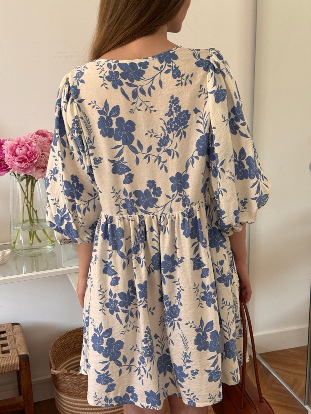 Платье Мари-мини для беременных и кормящих, Кремовый с синими цветами