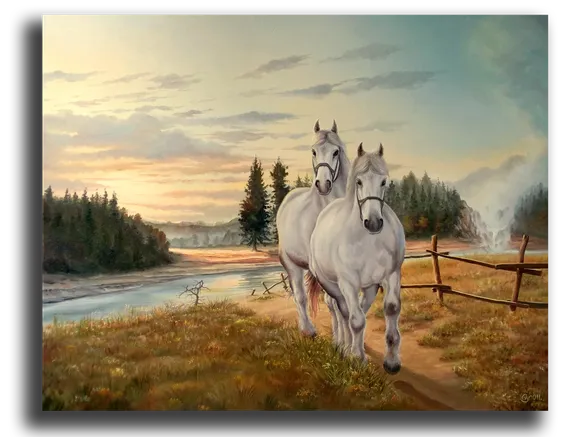 Постер "Два белых коня"