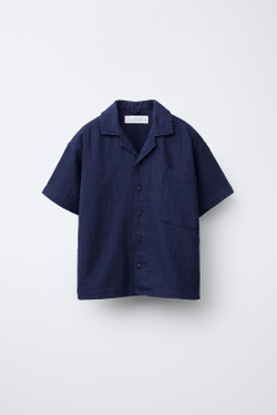 ZARA РУБАШКА ИЗ РЕЛЬЕФНОЙ ТКАНИ, ИНДИГО