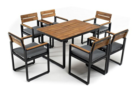 Обеденная группа из алюминия Joygarden ТОПА M, Natural Teak, темно-серый графит, серый антрацит