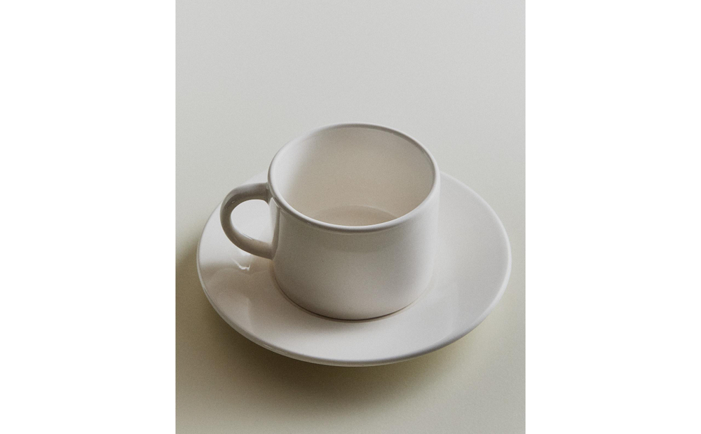 Zara Home чайная пара из каменной керамики, цвет белый, 15.2 см