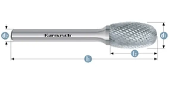 Борфреза твердосплавная Karnasch форма F, 3х8х3х38 мм, насечка HP-4, покрытие Blue-Tec, арт. 11.5052-010
