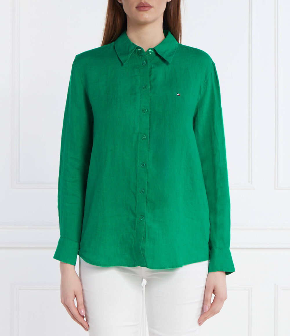 Льняная рубашка Tommy Hilfiger - зеленый(WW0WW42037)
