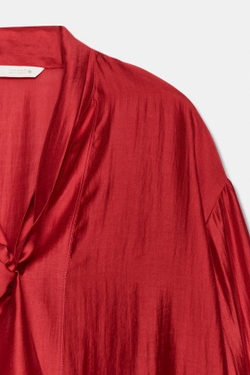 ZARA АТЛАСНАЯ РУБАШКА С ПЛАТКОМ — ZW COLLECTION, КРАСНЫЙ