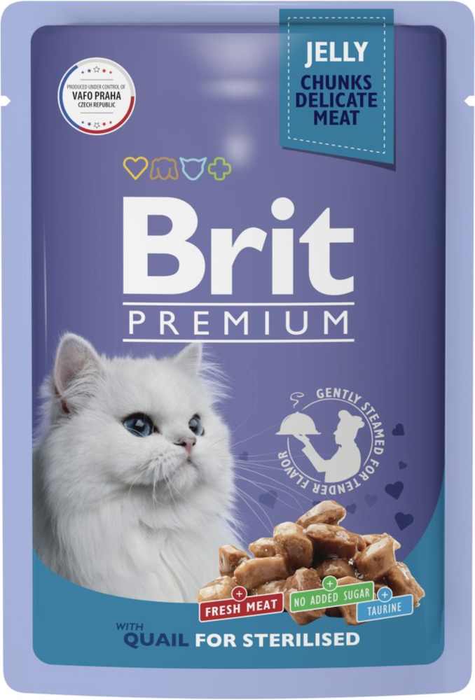BRIT PREMIUM, Пауч для стерил. кошек, Перепёлка в желе, 85г.*14шт.