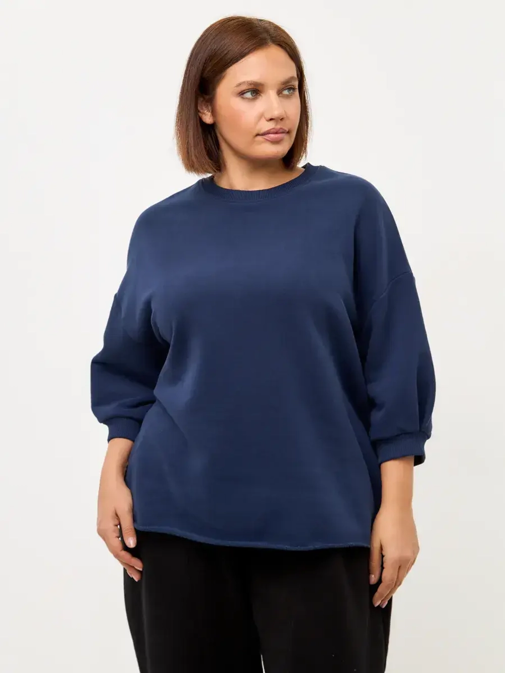 Свитшот оверсайз утепленный с рукавами 3/4 индиго