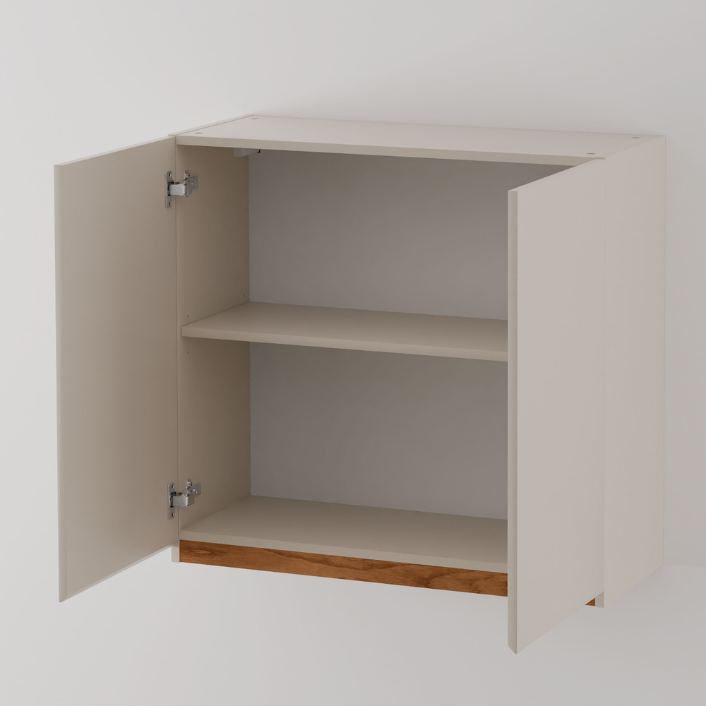 Навесной кухонный шкаф для посуды 80 см Виго 2 двери с дубовой панелью, с полкой / персидский жемчуг, массив дуба