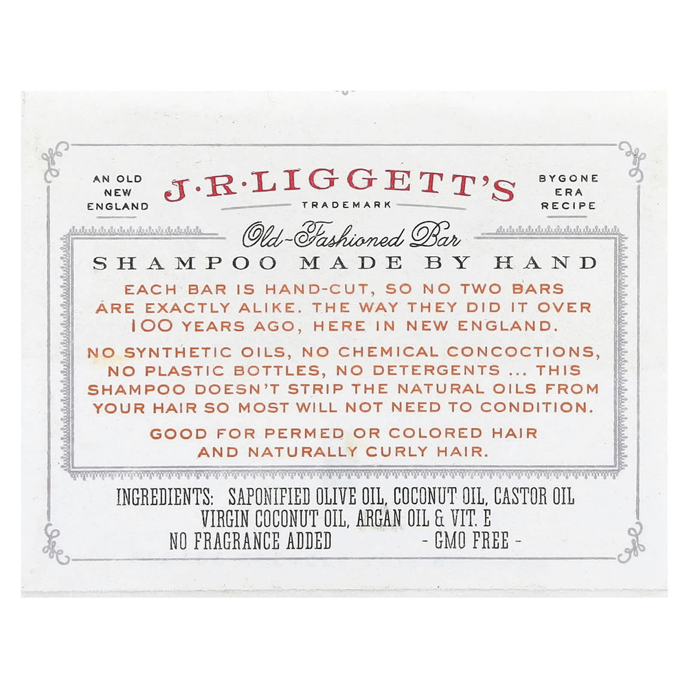 J.R. Liggett's, Твердый шампунь в старом стиле, кокосовое и аргановое масло, 99 г (3,5 унции)