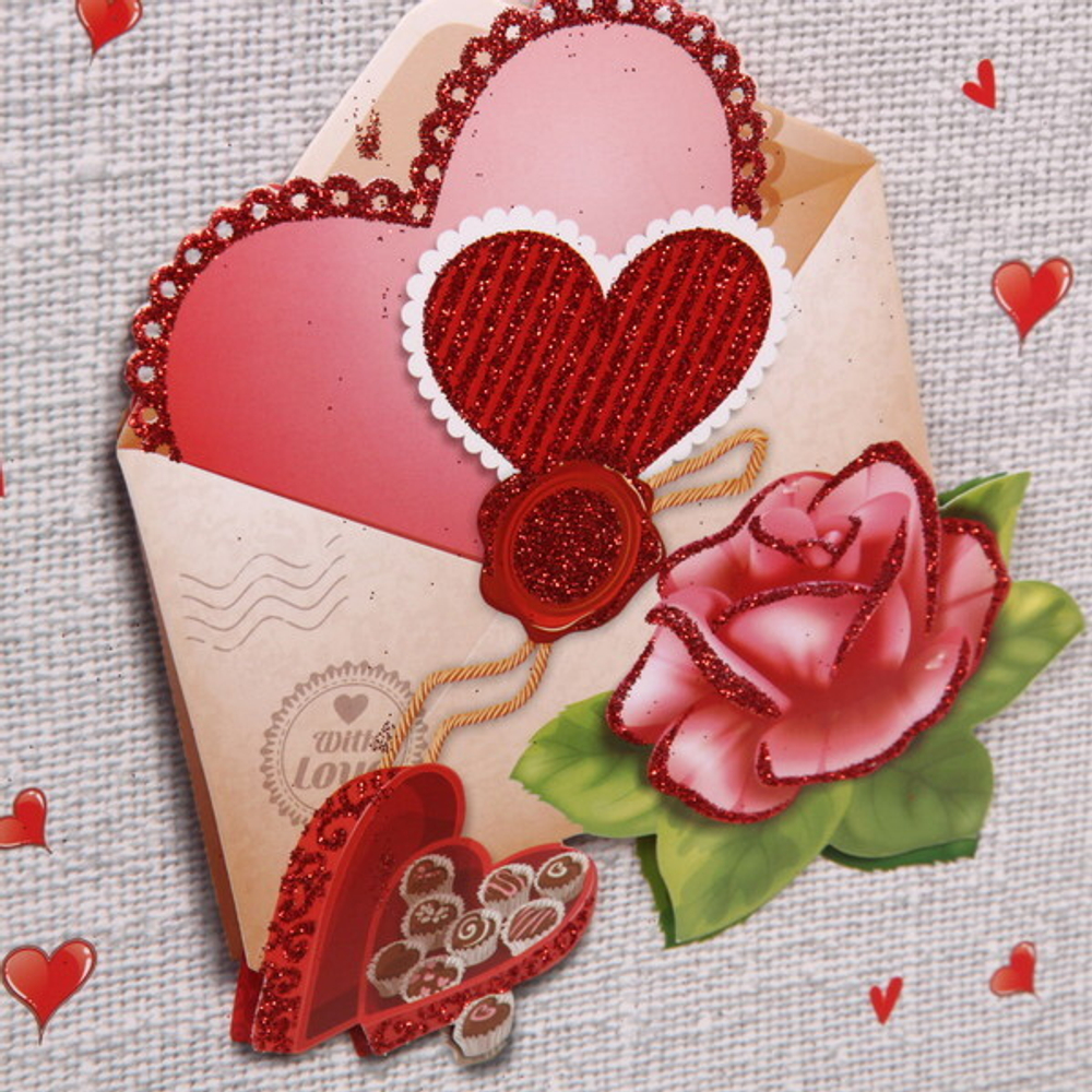 Пакет подарочный «Роза и сердце» 18х23 см, микс