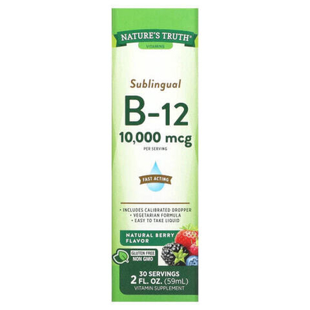 Витамины группы B Nature's Truth, Сублингвальный витамин B12, натуральные ягоды, 10 000 мкг, 59 мл (2 жидк. Унции)