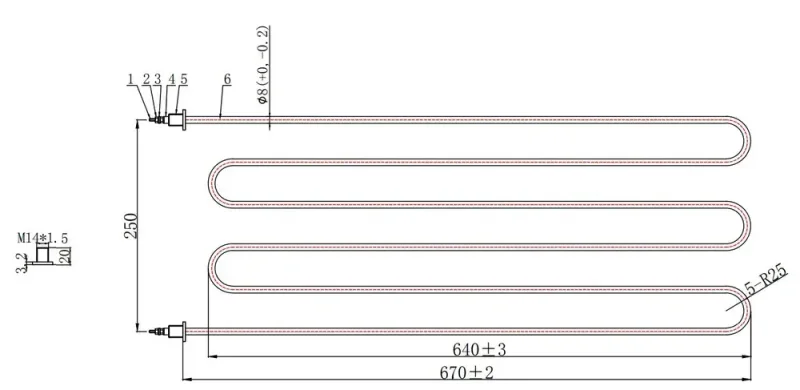 ТЭН трубчатый для нагревателей и тепловых пушек 5 кВт (5000 Вт), 220 В, плоский, 670 мм