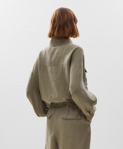 Oysho Куртка-бомбер из 100%-го льна, линялый хаки