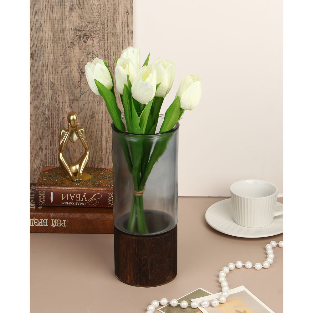 Ваза, 10x25 см, стекло, дерево