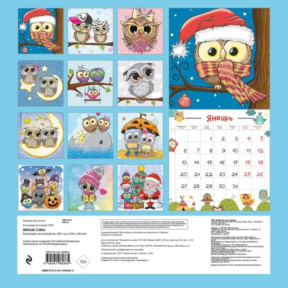 Милые совы. Календарь настенный на 2025 год (300х300 мм)