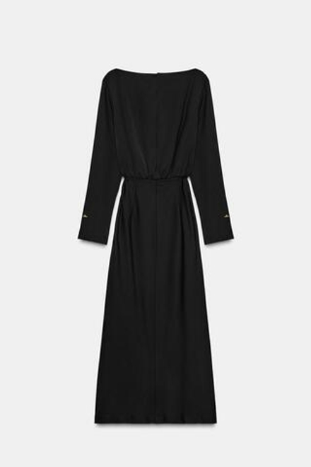 ZARA ПЛАТЬЕ МИДИ ИЗ КРЕПА С ПОЯСОМ, ЧЕРНЫЙ