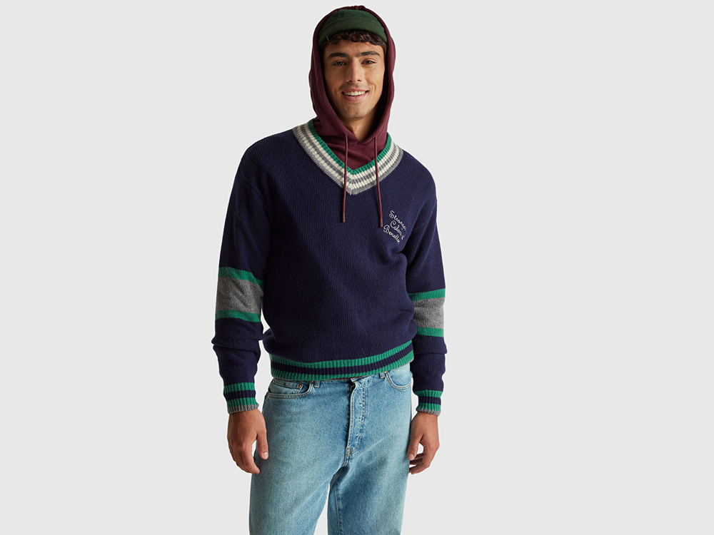 Benetton Шерстяной свитер с V-образным вырезом Stranger Things, темно-синий