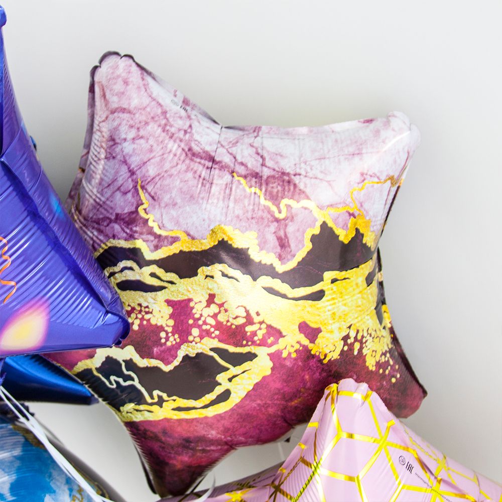 Шар (19''/48 см) Звезда, Мрамор, Розовый 1 шт.