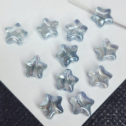 Звёздочки, стеклянные бусины, дымчато - голубой, р-р 8 мм, штучно