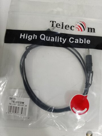 Кабель AUX, Jack 3,5mm(m) - Jack 3,5mm(m) TELECOM круглый 1M , стерео, аудио, черный.