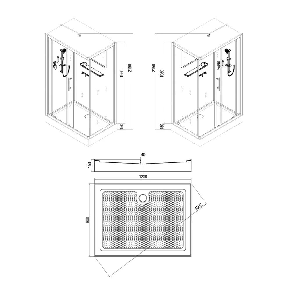 Душевая кабина Esbano (Эсбано) ESE-129CKRU, с низким поддоном, 120х90х210