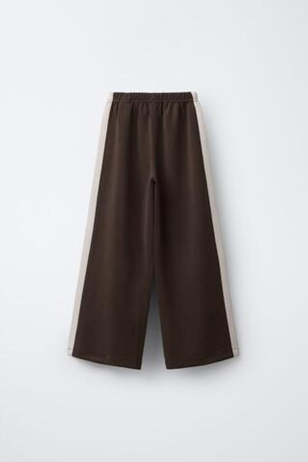 ZARA БРЮКИ WIDE LEG С ЛАМПАСАМИ ИЗ МОДАЛА, КОРИЧНЕВЫЙ