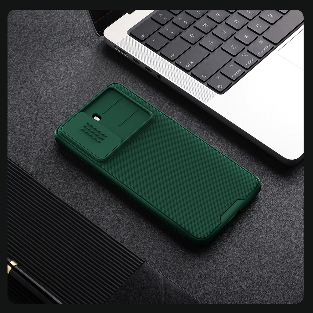 Чехол зеленого цвета (Dark Green) с защитной шторкой для камеры от Nillkin на Xiaomi Redmi Turbo 4, серия CamShield Pro Case