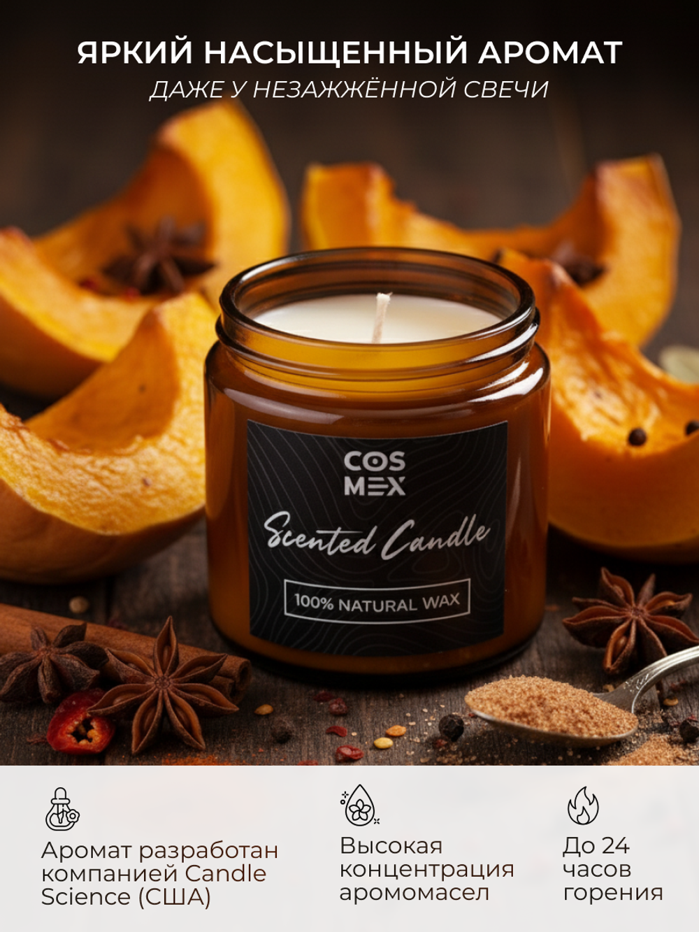 Cosmex Свеча ароматическая Печеная тыква со специями Toasted Pumpkin Spice  120  мл