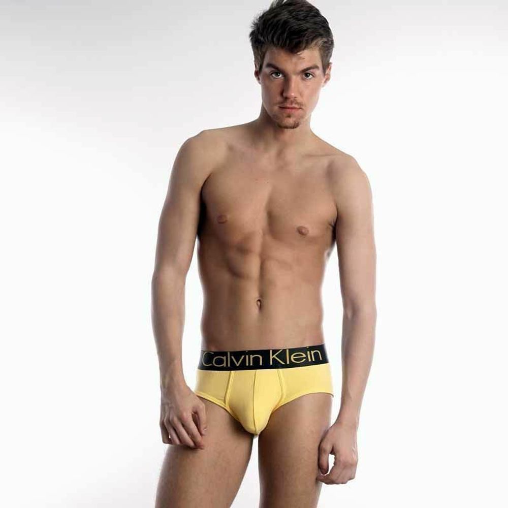 Мужские трусы брифы желтые Calvin Klein Steel Black Waistband Yellow