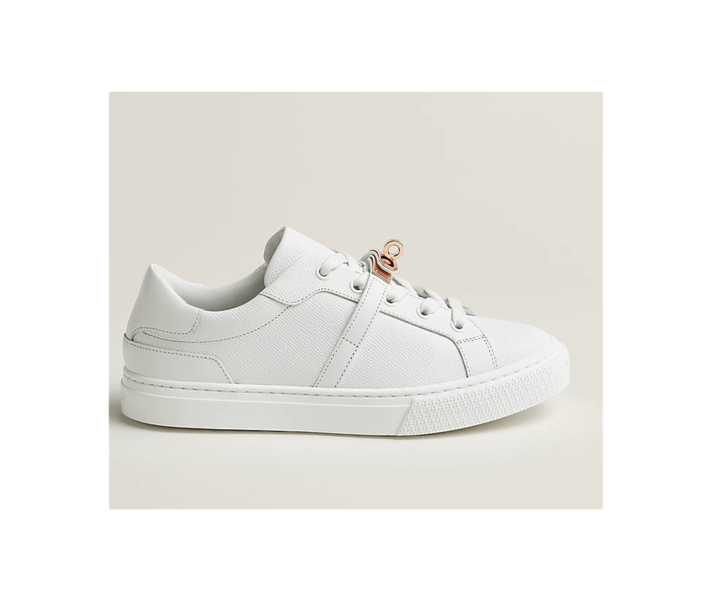 Женские кроссовки Hermès из телячьей кожи Epsom с пряжкой Kelly в цвете Rose Gold, цвет Blanc