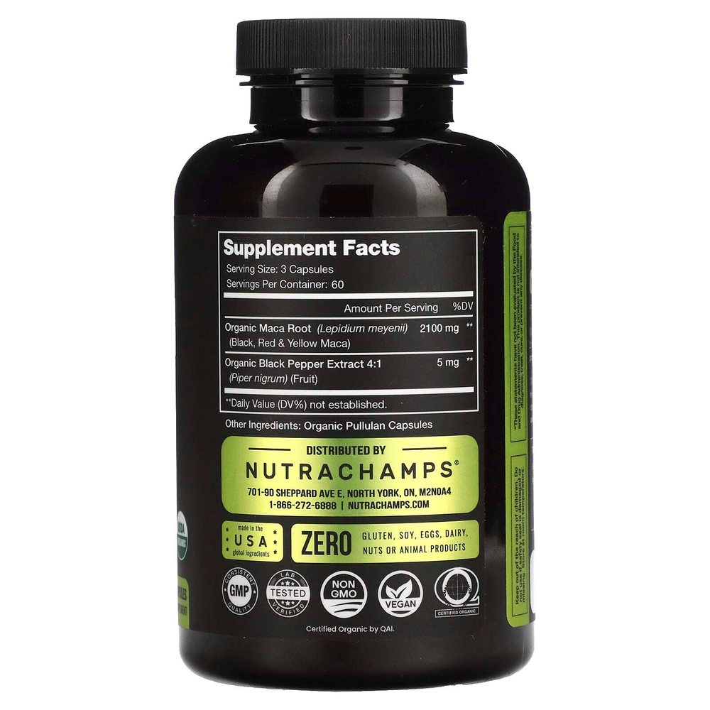NutraChamps, мака, 180 органических капсул