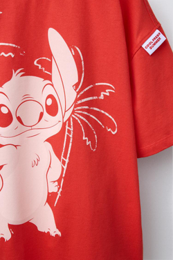 ZARA ФУТБОЛКА С ПРИНТОМ LILO & STITCH © DISNEY И РЕЛЬЕФНОЙ ДЕТАЛЬЮ, КРАСНЫЙ