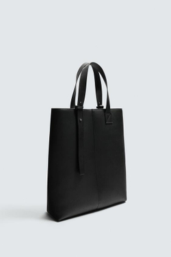 ZARA ГЛАДКАЯ СУМКА-ШОПЕР, ЧЕРНЫЙ