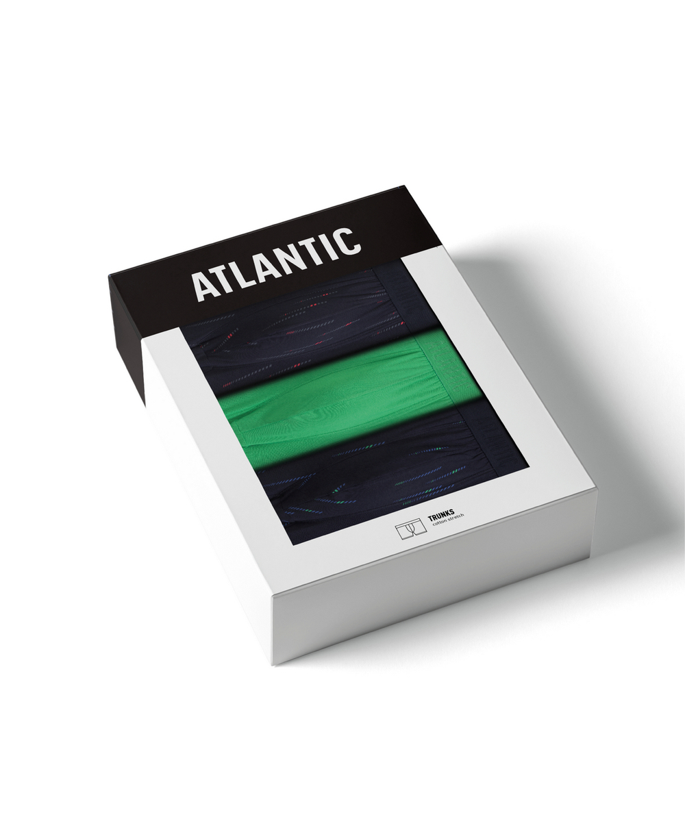 Мужские трусы шорты Atlantic, набор из 3 шт., хлопок, темно-синие + зеленые + темно-синие, 3MH-210