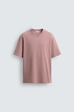 ZARA ФУТБОЛКА RELAXED FIT INTERLOCK, ПУДРОВО-РОЗОВЫЙ