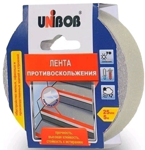 Лента клейкая  Противоскольжения  25*5м    прозрачная  Unibob /54804