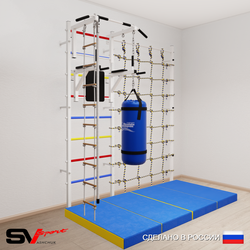 Шведская стенка Sv Sport усиленная 67550 (Турник стандарт/Брусья/Канат/Лестница/Цепь/Мешок 15кг/Мат 2м/Канатный лаз)