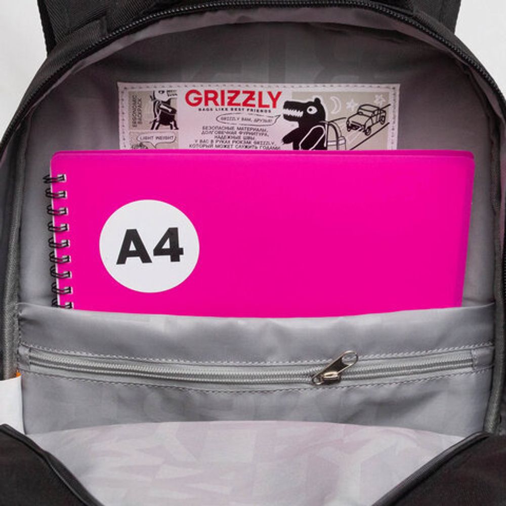 Рюкзак GRIZZLY школьный, анатомическая спинка, 2 отделения, для девочек, "DIAMOND HEART", 39х30х20 см, RG-568-3/1